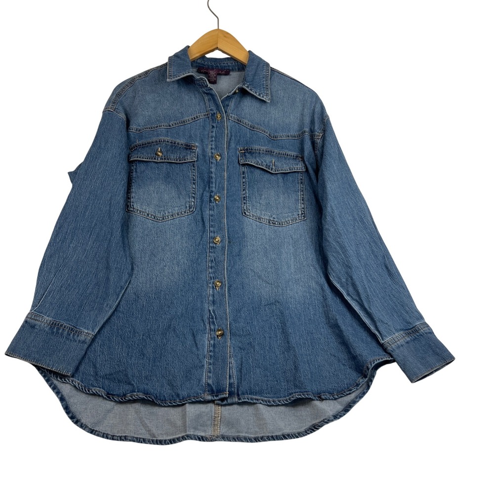 Gloria Vanderbilt Womens Medium Wash Denim Button Down Shirt Size S Stretch